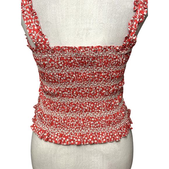 French Connection Smocked Sleeveless Crop Top 100% Cotton Square Neck Red 8 NWT - Picture 7 of 10